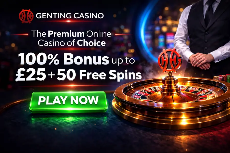 Genting Casino — 100% Bonus up to £25 + 50 Free Spins